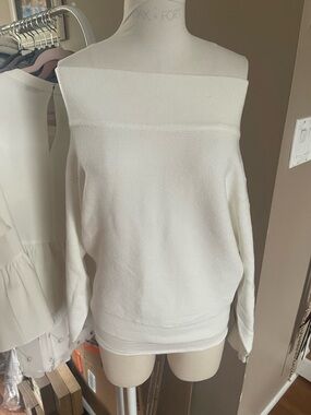 debut Off-Shoulder Cream Knit Sweater